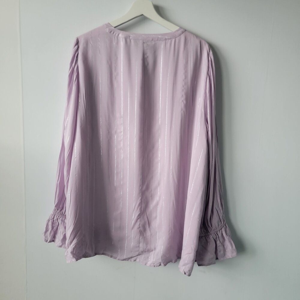 Lane Bryant womens Top sz 20 Purple Metallic Silver Stripe Long Sleeve Keyhole - Picture 2 of 8